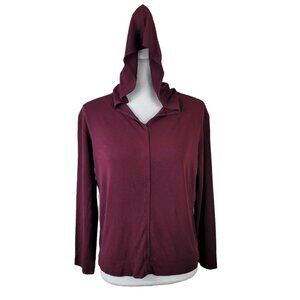 Vintage Vantana Italy Hooded Pullover Shirt Sz Med Burgundy Rayon Casual READ